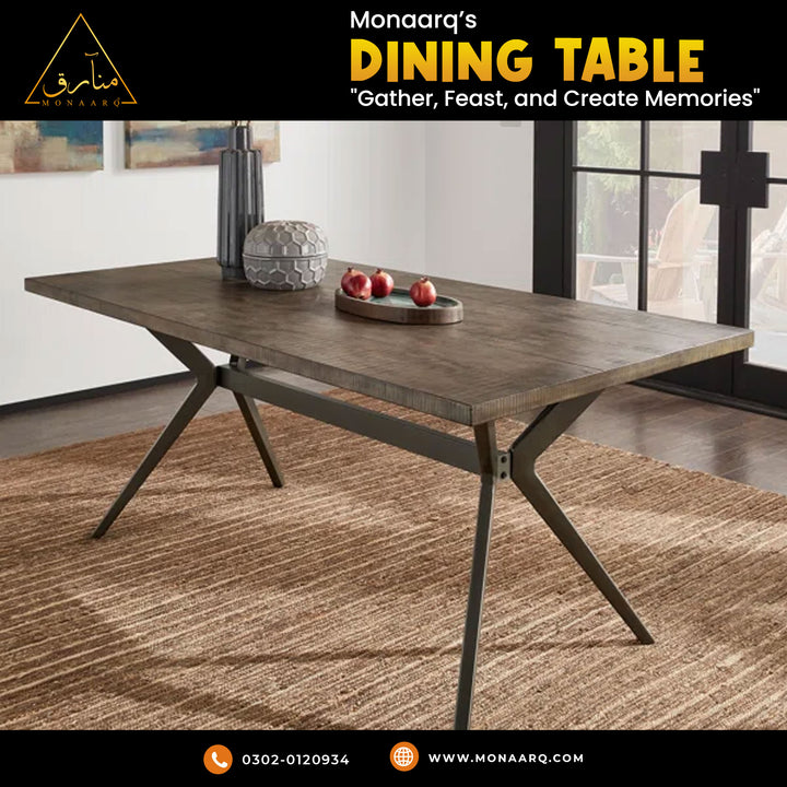 Wood Finish And Black Metal Base 4 - Person Dining Table