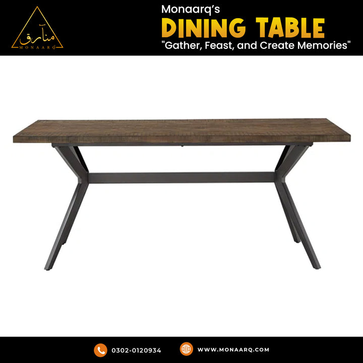 Wood Finish And Black Metal Base 4 - Person Dining Table