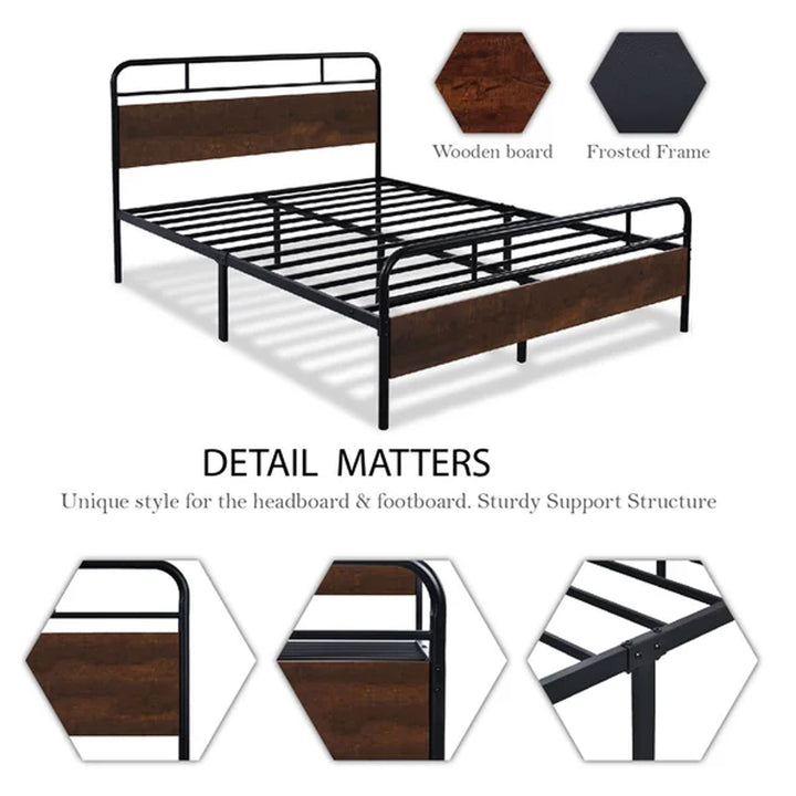 Solid Wood Bed Frame with Black Slats