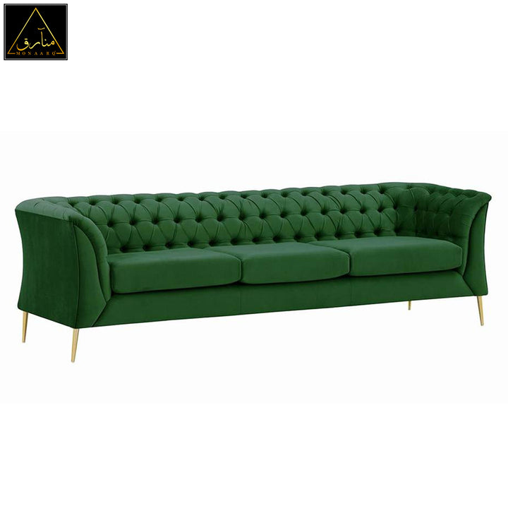 Corbyn Chesterfield Fabric Sofa - (Dark Green Velvet)