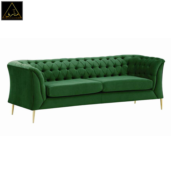 Corbyn Chesterfield Fabric Sofa - (Dark Green Velvet)