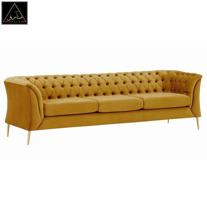 Corbyn Chesterfield Fabric Sofa - (Mustard Velvet)