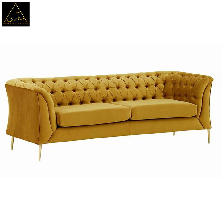 Corbyn Chesterfield Fabric Sofa - (Mustard Velvet)