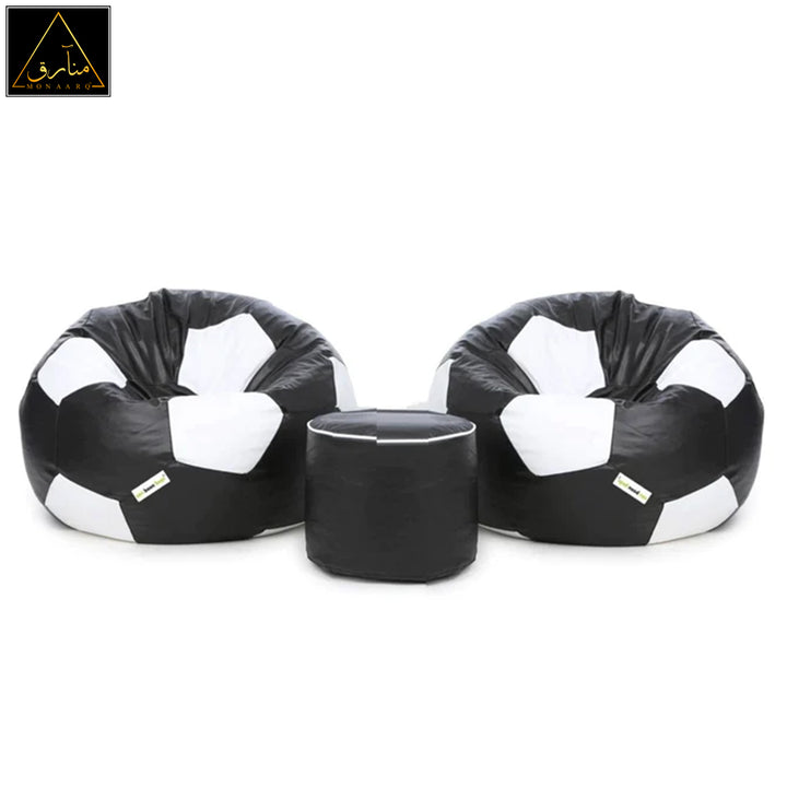 Set of Two Football Bean Bags and Stool