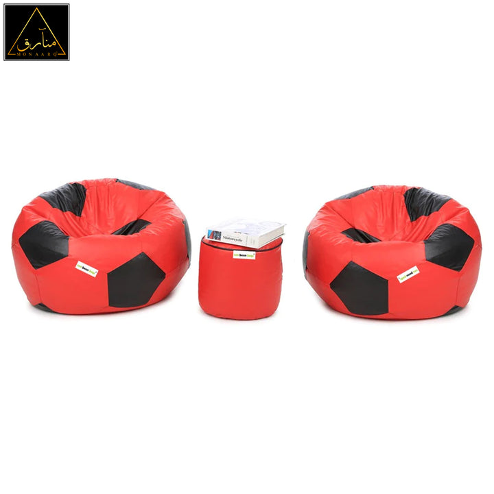 Set of Two Football Bean Bags and Stool