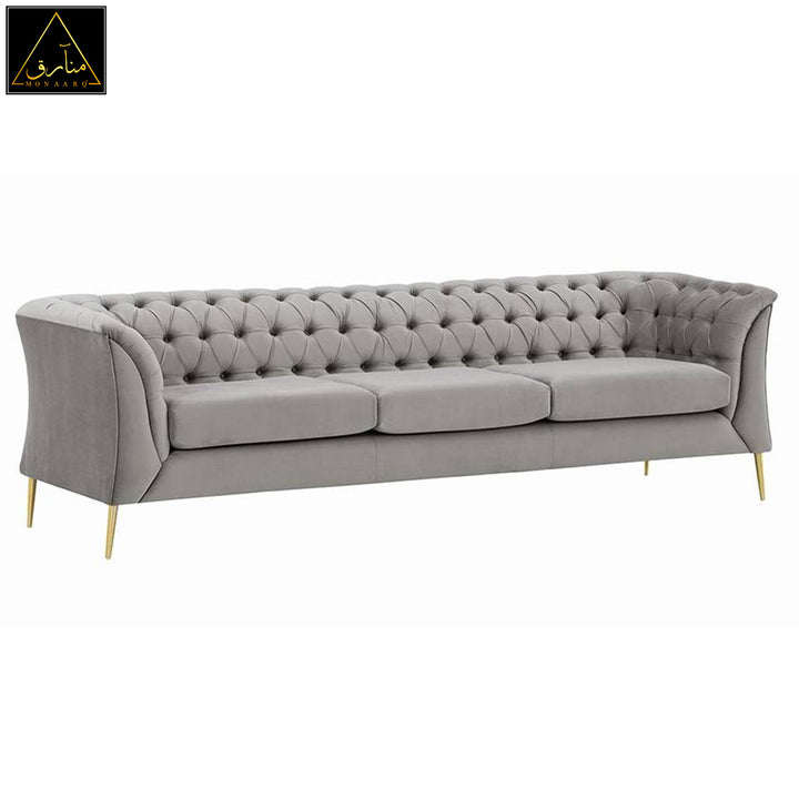 Corbyn Chesterfield Fabric Sofa - (Sliver Velvet)