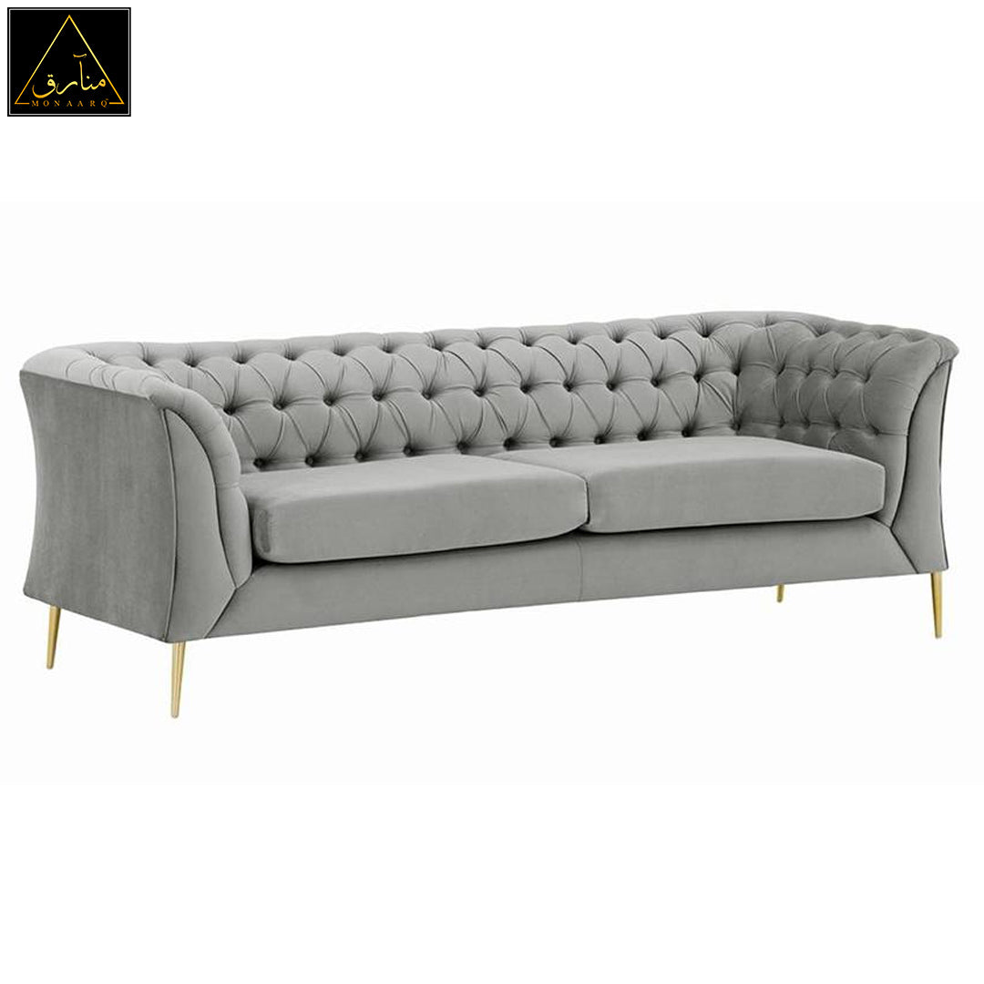 Corbyn Chesterfield Fabric Sofa - (Sliver Velvet)