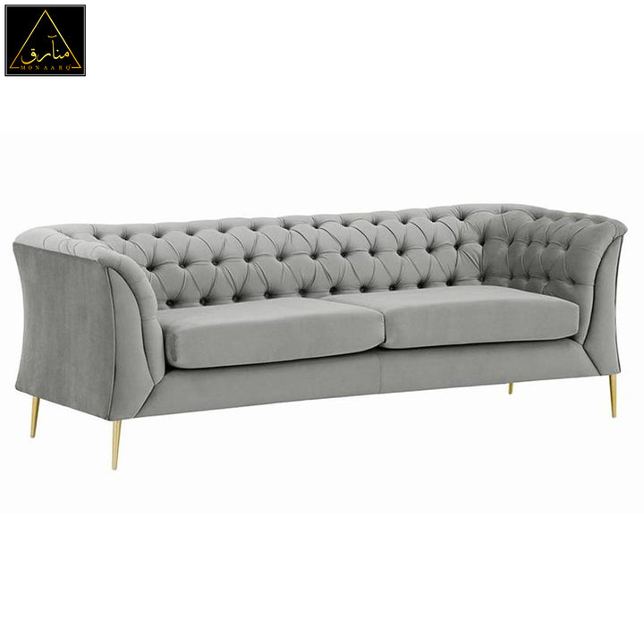 Corbyn Chesterfield Fabric Sofa - (Sliver Velvet)