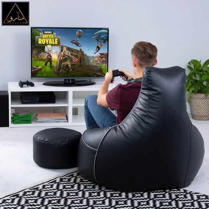 Elite Gaming Leather Bean-Bag Sofa with Stool
